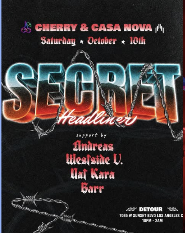Cherry and Casa Nova Secret Headliner flyer for Saturday October 10